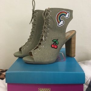 Light olive lace up ankle booties